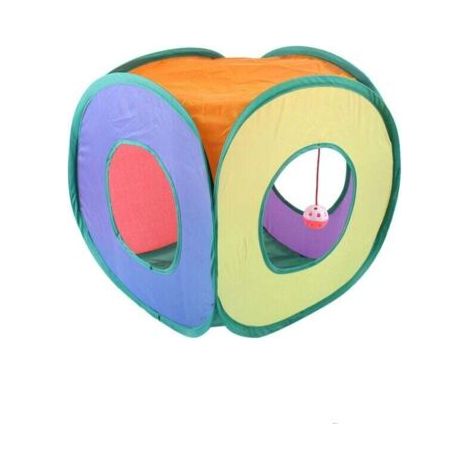 QORVA-Tunnel pliable pour chat, jouet pour chat, tunnel pour chaton, boule à pompon, jouet interactif pour chat, allez tout droit
