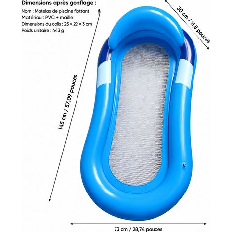 Hamac de piscine gonflable filet matelas 1 place PVC bleu 145x73cm sac OPP emballage avec carte couleur 25 × 22 × 3 cm 443 g – Livraison gratuite