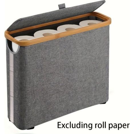Panier à papier toilette, rangement en bambou — L'organisateur de salle de bain ultime avec couvercle en bambou (Gris) (1/4)