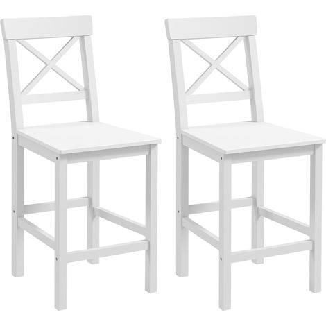 Set aus 2 hohen Barhockern, schicke Barhocker im Landhausstil aus Holz, 60 cm hoch mit Fußstütze, weiß