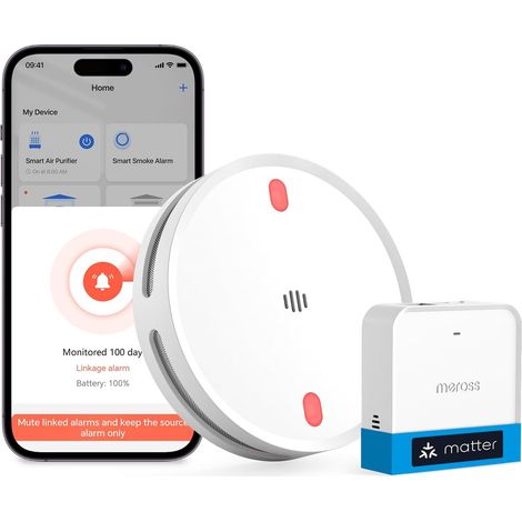 Matter Détecteur de fumée connecté avec Hub, Alarme de fumée, 1 kit