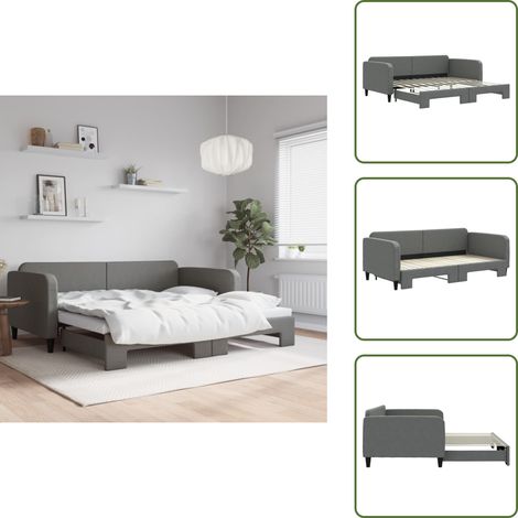 The Living Store Tagesbett Ausziehbar Dunkelgrau 100x200 cm Stoff - 2-in-1 Schlafsofa
