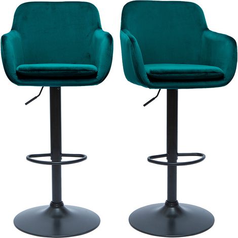 Barhocker höhenverstellbar aus petrolblauem Samt und schwarzem Metall (2er-Set) AMIKA