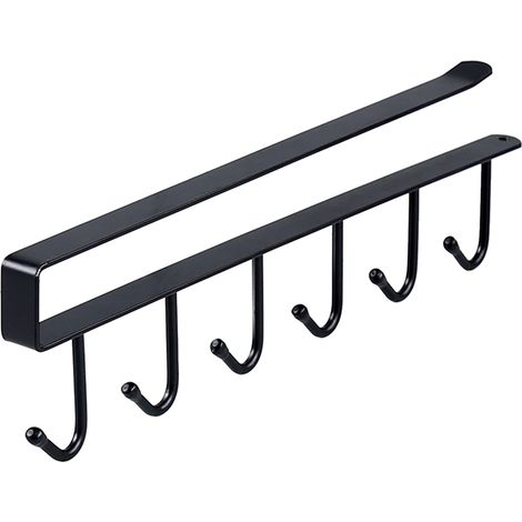 1 Support de rangement, 6 crochets, montage sans perçage, acier peint noir, pour cuisine et placard (1/5)