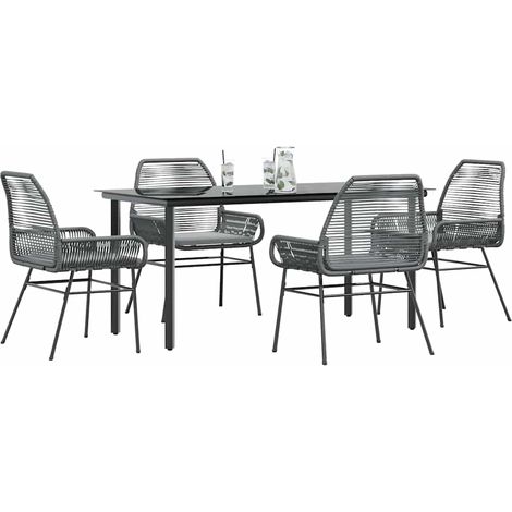5-tlg. Garten-Essgruppe mit Kissen Grau Poly Rattan Glas
