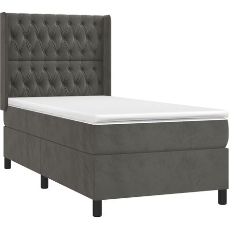 Estructura de cama LED con cabecero con somier colchón 80x200cm tela de terciopelo gris oscuro TDL0208277