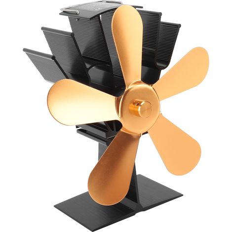 Ventilateur Poêle à Bois 5 Pales Ventilateur Cheminée Alimenté par Chaleur pour Poêle à Bois à Granulés ou Bûches Rectangulaire Vertical Or (1/5)