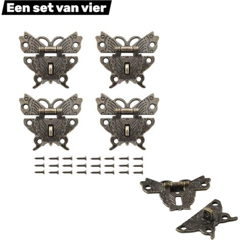 Ensemble de 4 fermoirs décoratifs vintage en bronze avec fermeture papillon et trous pour cadenas pour meubles anciens boîtes et meubles en bois couleur bronze vert (1/4)