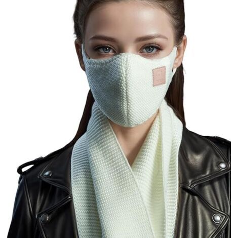 Masque d'hiver en tricot douillet pour femme et écharpe assortie - Cache-visage élégant pour le vélo - Coupe-vent et design luxueux (1/5)