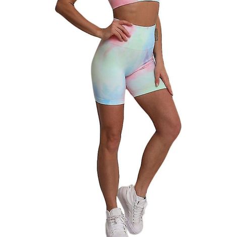 Damen-Radlerhose mit hohem Bund, Farbverlauf, Yogahose, Push-up-Leggings – Größe S – Rosa/Grün