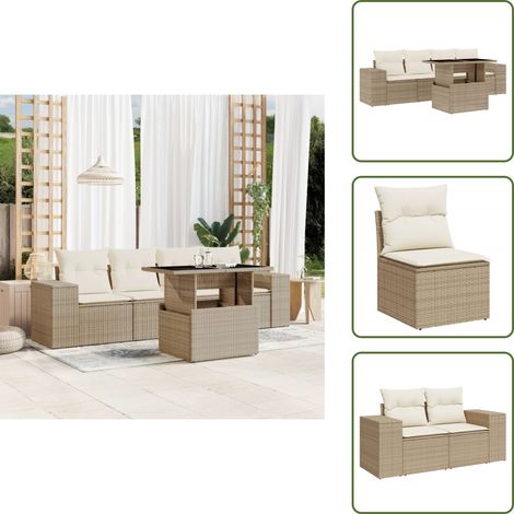 Salon de jardin avec coussins 5 pcs beige résine tressée - Ensemble Salon De Jardin - Meuble Extérieur - Jardin Design - Mobilier De Jardin - Chaise Longue (1/5)