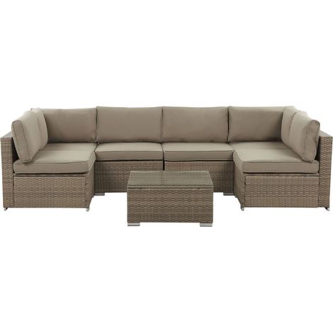 Garden Corner Sofa with Table 6 Seater BELVEDERE PE Rattan Brown (1/5)