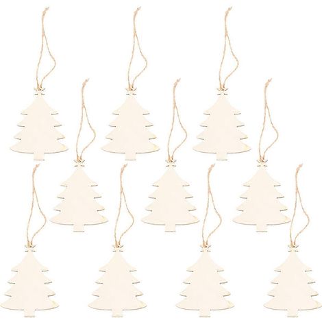 Lot de 10 plaques décoratives en bois à suspendre au sapin de Noël