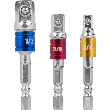 Adaptateur à douille/kit d'extension d'impact, transforme votre perceuse en visseuse à écrou à grande vitesse, [3 par paquet] 1/4", 3/8" et 1/2", adaptateur de douille de perceuse (1/5)