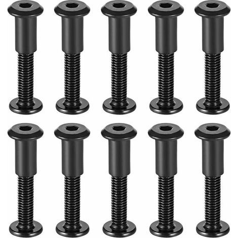 Packung mit 10 M6 x 35 mm Verbindungsschrauben, Befestigungsschrauben aus schwarzem Kohlenstoffstahl für 8-mm-Bohrungen, Schrauben- und Mutternset mit Innensechskantschlüssel für Ledergürtel, Heimwerk (1/5)