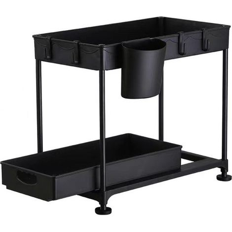 Panier de rangement sous meuble - Étagère de rangement à 2 niveaux pour sous-évier, idéale pour la cuisine et la salle de bain - Noir (1/5)