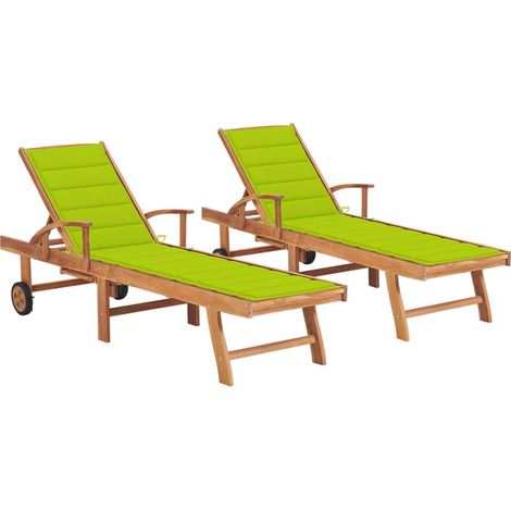 Set di 2 sedie a sdraio sedia a sdraio lettino da giardino lettino da terrazzo mobili da esterno con cuscino verde brillante in legno massello di teak 020012039