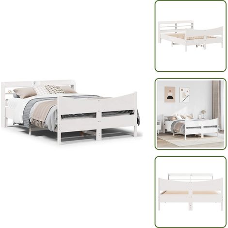 vidaXL Cadre de lit avec tête de lit blanc 150x200 cm bois pin massif (1/5)