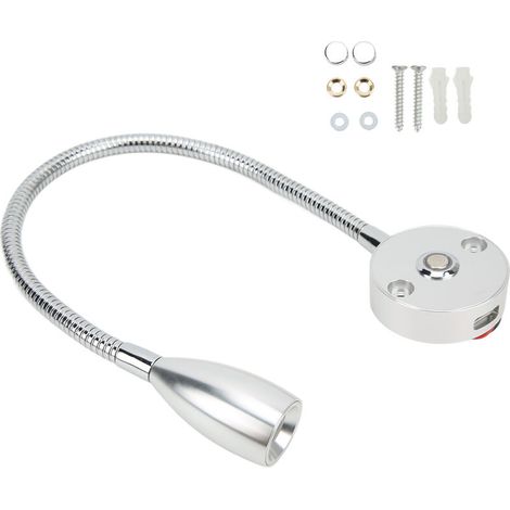 3W LED wall-mounted reading light, flexible gooseneck, adjustable 3 colors, for RV, boat, caravan, silver, 3 colors (1/5)
