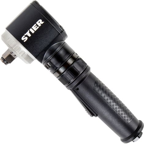 STIER Druckluft Winkel-Schlagschrauber 19-WSS, Extra kurz ca. 67 mm, vierkant 1/2 Zoll, max. Drehmoment 325 Nm, Jumbo Hammer Schlagwerk, abgewinkelt, dreistufiger Rechtslauf und einstufiger Linkslauf