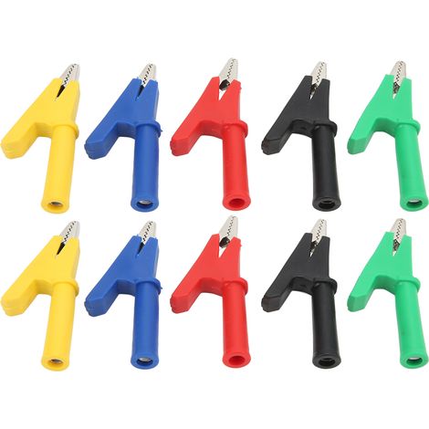 Pince crocodile isolée avec prise jack 4mm et ouverture 10mm - Rouge/Noir/Jaune/Bleu/Vert (1/5)