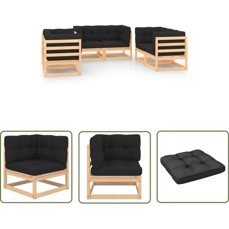 The Living Store Salon de jardin 6 pcs avec coussins Bois de pin massif - Salon De Jardin - Mobilier De Jardin - Set De Salon De Jardin - Meubles En Bois - Chaise Longue (1/5)