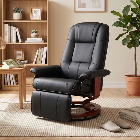 Fauteuil Relax Inclinable Manuel 145° avec Repose-pieds et Revêtement en Cuir Synthétique, Noir (1/5)