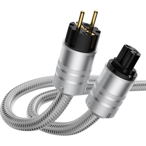 Câble d'alimentation HiFi plaqué Argent, avec fiche Schuko et fiche pour Appareil Froid, 1.5M 4.92 ft Câble d'alimentation Hi-FI, pour Audio, vidéo et Home cinéma (1/5)