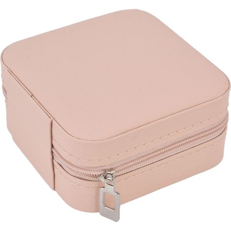 Boîte à bijoux portable avec fermeture éclair, 4 compartiments, grand espace de rangement, doublure douce, mini boîte à bijoux de voyage, rose nude (1/5)