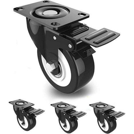 Lot de 4 roulettes de 50 mm avec frein, 4 roulettes pivotantes pour meubles/transport, roulettes de meubles, roulettes robustes d'une capacité de charge totale de 300 kg