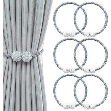 Paquete de 6 sujetadores magnéticos para cortinas, ganchos para cordón de cortina, sujetadores para cortinas para ventanas de oficina en el hogar, soporte decorativo de cuerda tejida, gris (1/5)