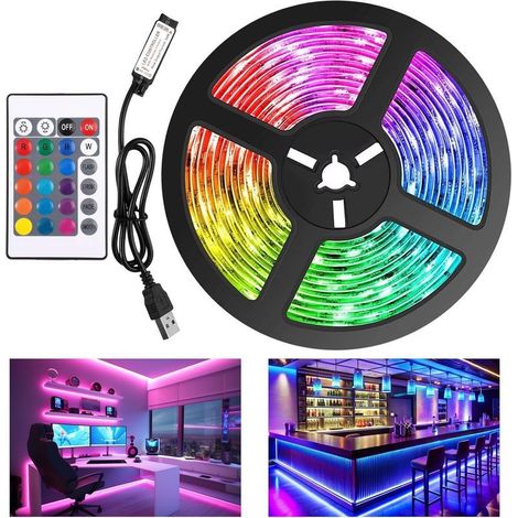 Ruban LED 20m, 5V USB LED Bande LED avec Télécommande, Lumière RGB 5050 Bande Adhésive pour Chambre, Salon, Rétroéclairage TV, Bar, Fête (1/5)