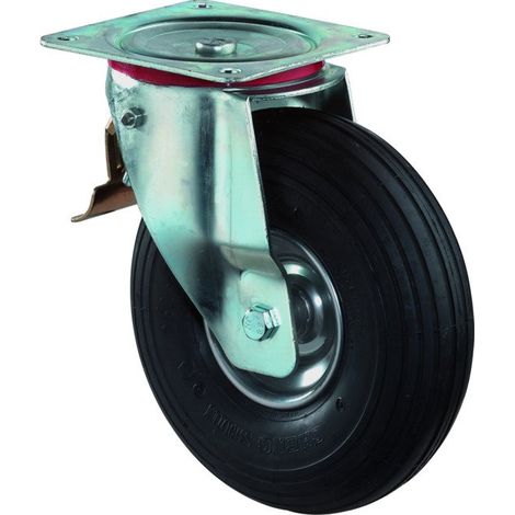 BS Rollen Lenkrolle mit Anschraubplatte und Totalfeststeller Gummi Luftrad Rollenlager 200 mm 75 kg - L420.C90.200