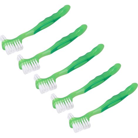 Ensemble de 5 brosses pour prothèses dentaires, professionnelles, portables, double face, pour le nettoyage des fausses dents des personnes âgées (vert). (1/5)