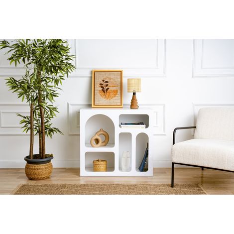 Cotecosy – Console avec 5 niches – Blanc – Panneau de particule mélaminé – Dimensions 80x74x37 cm – À poser au sol (1/10)