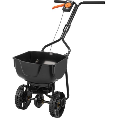 Épandeur à gazon poussé, largeur d'épandage de 3 m, épandeur à jet avec capacité de charge de 59 kg et pneus tout-terrain de 25 cm, épandeur à pied pour le jardin et la pelouse, idéal pour les semence (1/5)