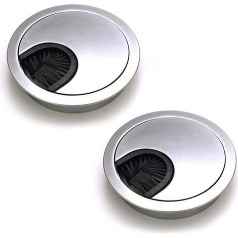 Lot de 2 passe-câbles encastrables en métal, acier brossé, 60 mm, argent chrome