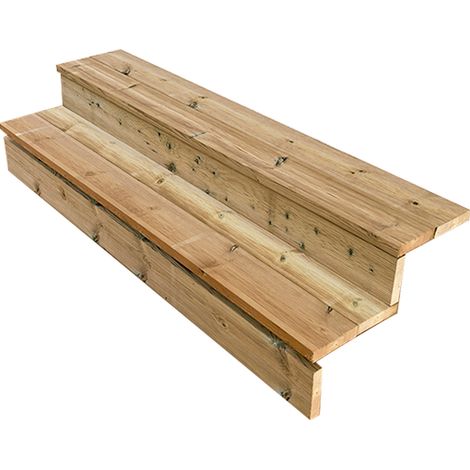 Berlin Escalier extérieur bois 2 marches H 37cm L-160cm - avec contre marche