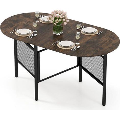 Table de repas pliante 150 cm à abattant pour 6-8 personnes - marron rustique (1/5)