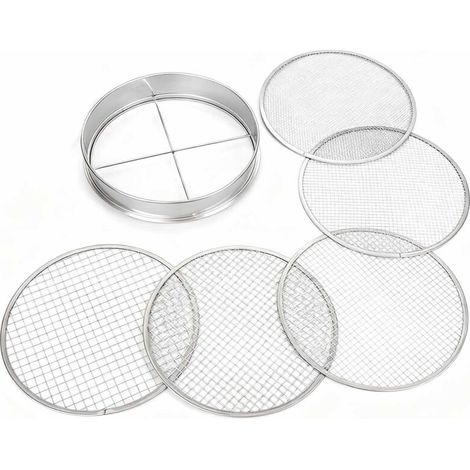 Tamis à compost rond de 30 cm de diamètre avec 5 mailles interchangeables - Tamis à compost en métal de qualité supérieure pour la terre, le compost et les graines