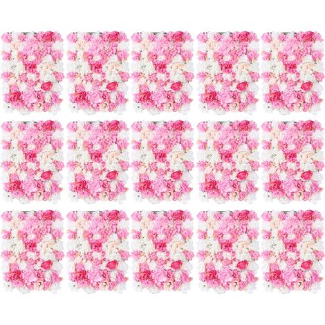 Set mit 15 künstlichen Seidenblumen, Wanddekoration, künstliche Blumenwand, Wandhintergrund, künstliche Rosen, Hintergrundpaneel für Garten, Zuhause, Hochzeit, Kulisse, 40 x 60 cm (1/5)