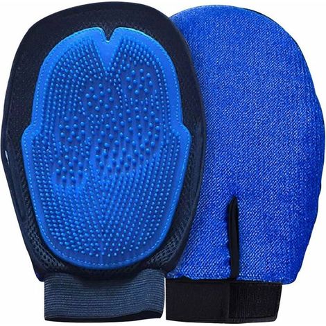 Gants de toilettage en caoutchouc pour chiens et chats qui massent et retirent les poils en douceur. (1/5)