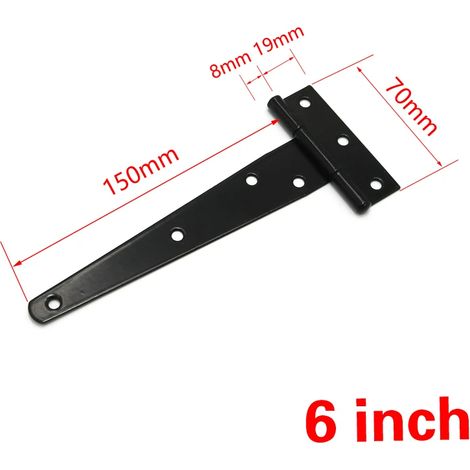 Charnière triangulaire en forme de T, peinte en noir (15 cm), pour armoire, abri de jardin, porte en bois ou portail. (1/5)