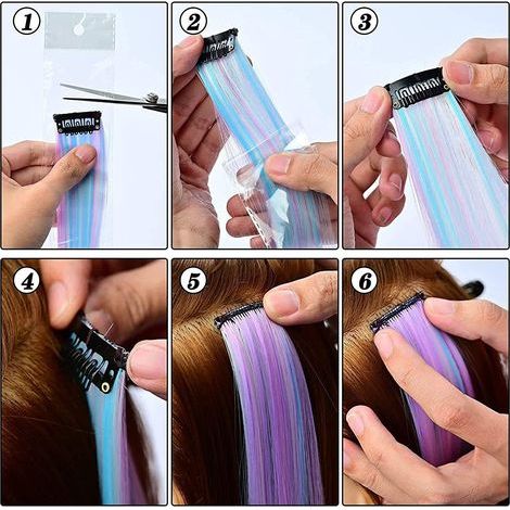 Set mit 12 Clip-in-Extensions für Mädchen, 56 cm (22 Zoll), lila-blauer Farbverlauf, glatt, ideal für Cosplay. (1/5)