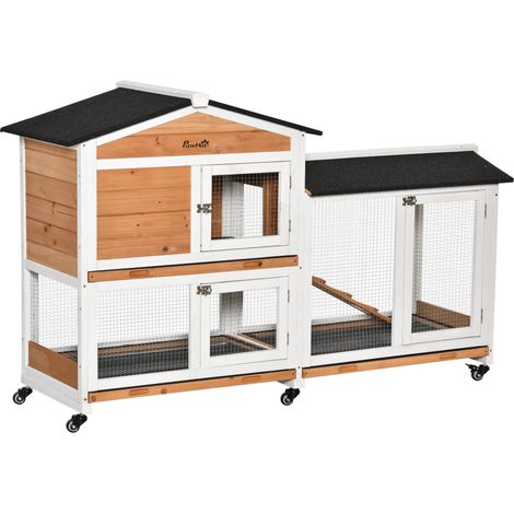 Conejera de exterior para conejos 157.4 x 53 x 99.5 cm limpieza fácil con ruedas techo impermeable rústico de madera amarillo 210007943 (1/5)