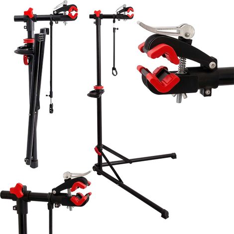 Relaxdays Bicycle Repair Stand, height-adjustable 115–160 cm, for frames up to 75 mm, handlebar holder, 30 kg, black (1/5)