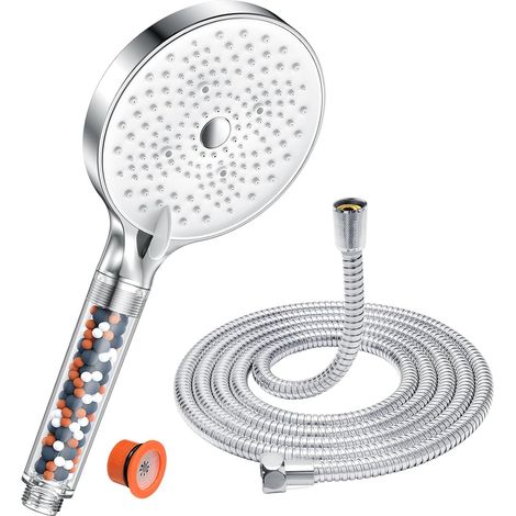 Pommeau de douche avec tuyau de 1,6 m, économe en eau, avec filtre, augmente la pression avec 6 types de jet, grand pommeau de douche (diamètre 130 mm), douchette à main avec fonction (1/5)