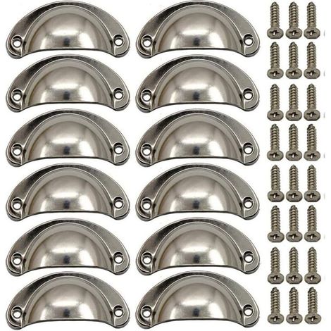12 × Poignée de Coquille Vintage pour Tiroir Armoire Meuble , Alliage Fer-nickel Demi Lune Bouton de Meuble Bouton de Porte de Placard 8,1 cm x 3,5 cm Nickel Brossé (1/5)