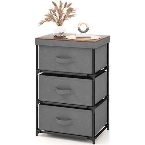Cassettiera a 3 cassetti 40 x 30 x 62 cm finitura rustica multifunzionale per camera da letto tessuto grigio 200020937