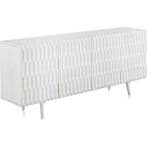 Buffet en bois de manguier blanc à portes sculptées élégantes - blanc manguier sculpté (1/5)